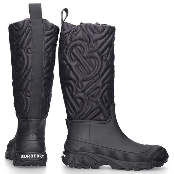$1190 BURBERRY ROTHERFIELD BLACK RUBBER TB LOGO QUILTED SNOW RAIN BOOTS 40 - Picture 1 of 15